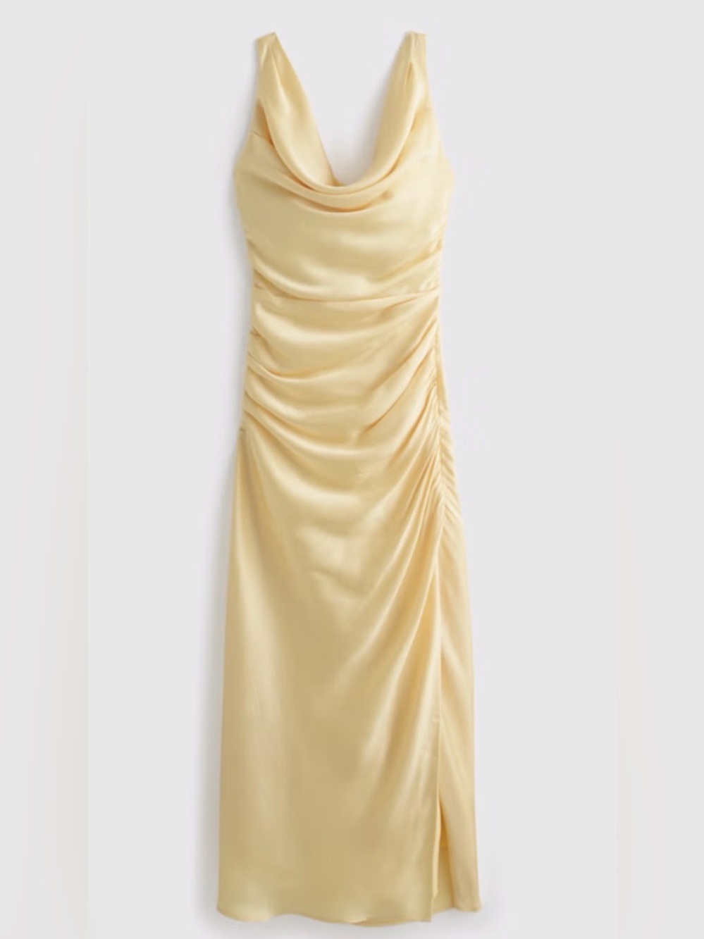 NWT Abercrombie & Fitch Cowl Neck Draped Maxi Dress Satin Sunny Yellow S - Picture 4 of 9